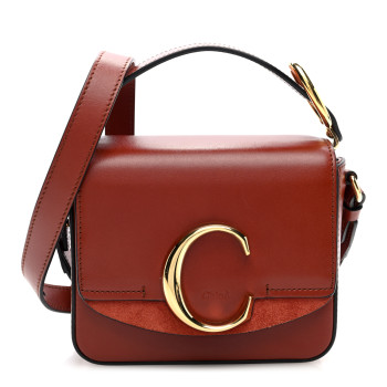 CHLOE Shiny Calfskin Suede Mini C Double Carry Sepia Brown