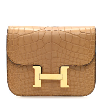 HERMES Matte Alligator Constance Slim Wallet Kraft