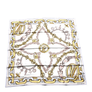LOUIS VUITTON Silk Bejeweled Square Scarf 90 Beige