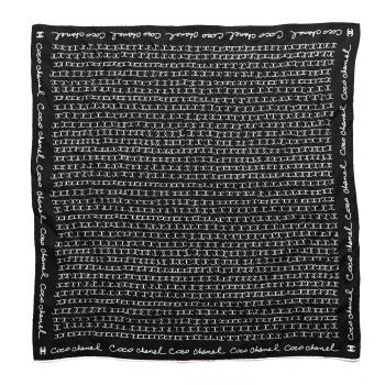 CHANEL Silk CC Twilly Hair Tie Black White