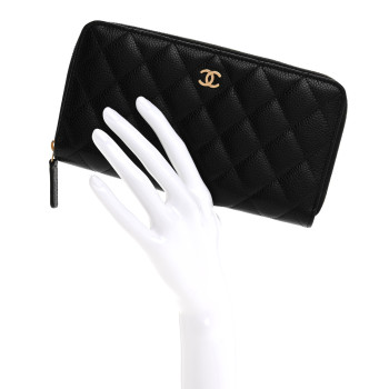 CHANEL Caviar Quilted Large Gusset Zip Around Wallet Black