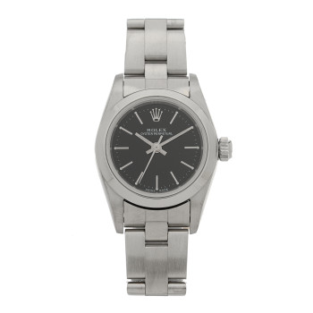 ROLEX Stainless Steel 24mm Oyster Perpetual Watch Black 76080