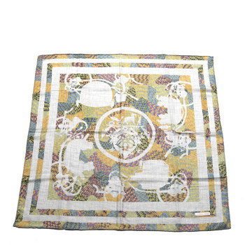 HERMES Silk Cashmere Ex-Libris Marble Scarf 90 Gris Chine Multicolor