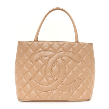 CHANEL Caviar Quilted Medallion Tote Beige