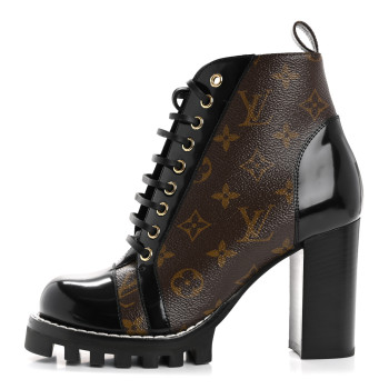 LOUIS VUITTON Patent Calfskin Monogram Star Trail Ankle Boots 37.5 Black