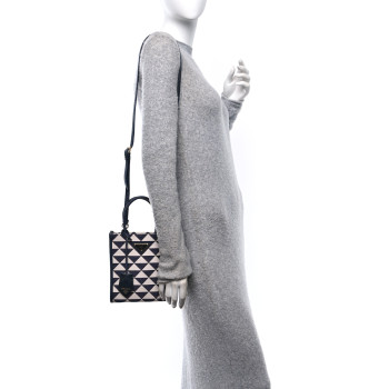 PRADA Jacquard Saffiano Triangolo Symbole Embroidered Micro Tote Baltico Talco