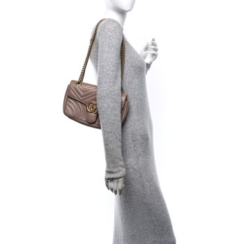 GUCCI Calfskin Matelasse Small GG Marmont Shoulder Bag Porcelain Rose