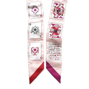 HERMES Silk Jeu de Cartes Twilly Rose Nacre Fuchsia Rouge