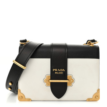 PRADA City Calf Saffiano Large Cahier Bag White Black
