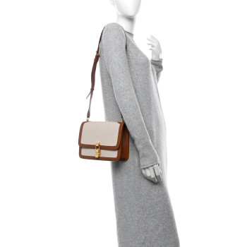 SAINT LAURENT Calfskin Canvas Carre Satchel Beige Brown