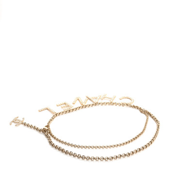 CHANEL Metal Crystal 90's Icon Logo Chain Belt Gold