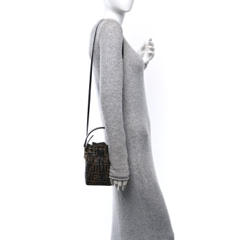 FENDI Vitello Liberty F is Fendi Bi-Color FF 1974 Embossed Mini Mon Tresor Bucket Bag Maya Black