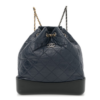 CHANEL Aged Calfskin Quilted Gabrielle Backpack Navy Black