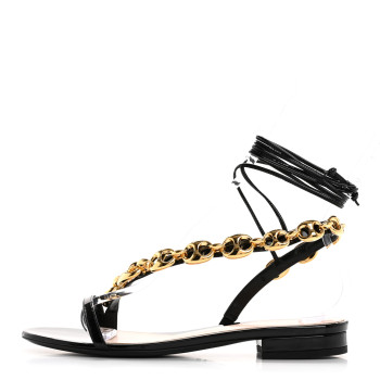 GUCCI Vernice Crystal Lambskin Marina Ankle Wrap Sandals 38 Black