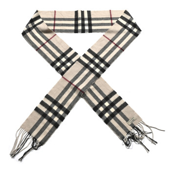 BURBERRY Cashmere Giant Check Fringe Scarf Ivory