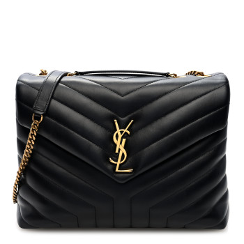 SAINT LAURENT Calfskin Y Quilted Monogram Medium Loulou Chain Satchel Black