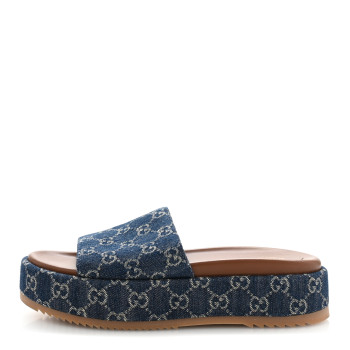GUCCI New Denim GG Monogram Angelina Platform 55mm Slide Sandals 41 Blue Tea