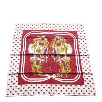 HERMES Silk Brides De Gala Love Scarf 90 Rouge Vif Marine White