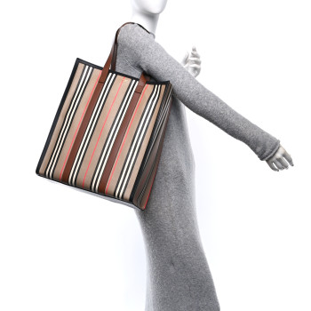 BURBERRY E-Canvas Stripe Book Tote Archive Beige