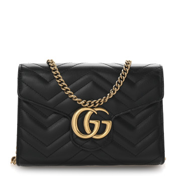 GUCCI Calfskin Matelasse GG Marmont Chain Wallet Black