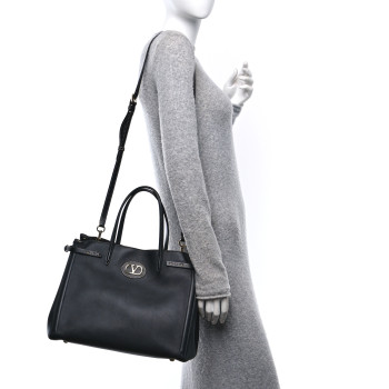 VALENTINO GARAVANI Calfskin Vlogo Medium Antibes Tote Black