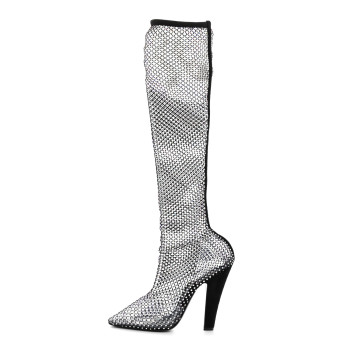 SAINT LAURENT Mesh Crystal 68 Knee High Boots 41 Black