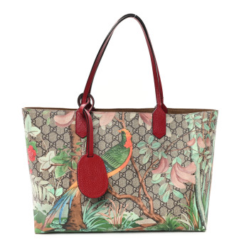 GUCCI GG Supreme Monogram Tian Medium Shopping Tote Beige Multicolor Red