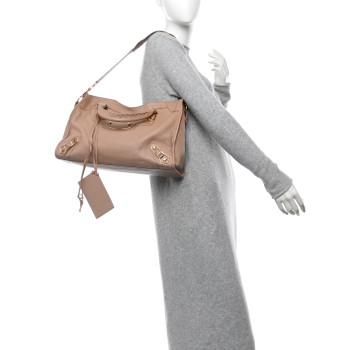 BALENCIAGA Chevre Gold Metallic Edge Hardware City Rose Des Sables