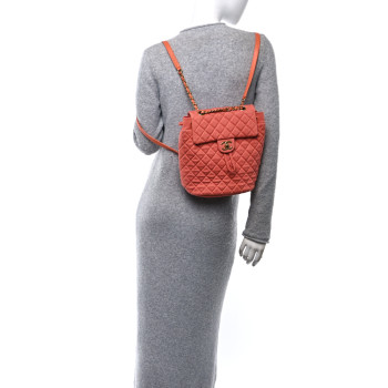 CHANEL Washed Denim Quilted Small Urban Spirit Backpack Orange