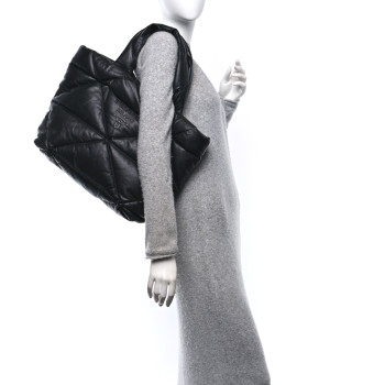 PRADA Nappa Soft Padded Logo Embossed Triangle Quilted Tote Black