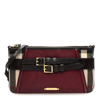 BURBERRY House Check Bridle Calfskin Peyton Crossbody Burgundy