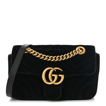 GUCCI Velvet Matelasse Mini GG Marmont Shoulder Bag Black