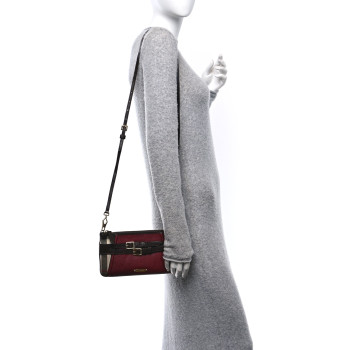 BURBERRY House Check Bridle Calfskin Peyton Crossbody Burgundy