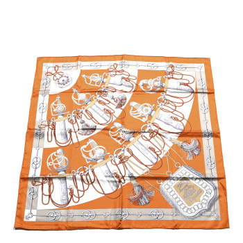 HERMES Silk Cliquetis Scarf 90 Orange Gris White