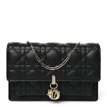 CHRISTIAN DIOR Lambskin Cannage Lady Dior Chain Pouch Black