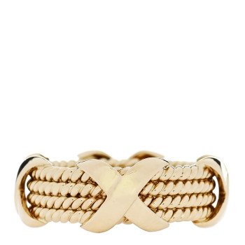 TIFFANY 18K Yellow Gold Schlumberger Rope Four Row X Ring 54 6.75