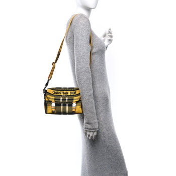 CHRISTIAN DIOR Canvas Check Embroidered Small Diorcamp Bag Yellow Black