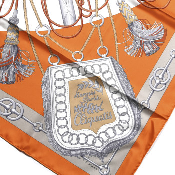HERMES Silk Cliquetis Scarf 90 Orange Gris White