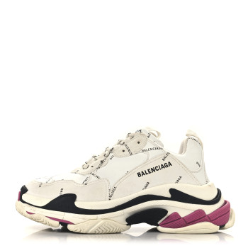 BALENCIAGA Technical Fabric Allover Logo Mens Triple S Sneakers 41 White Black Pink