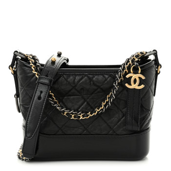 CHANEL Aged Calfskin Quilted Small Gabrielle Hobo Black