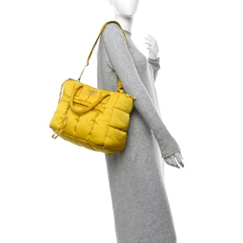 PRADA Tessuto Nylon Quilted Bomber Tote Giallo