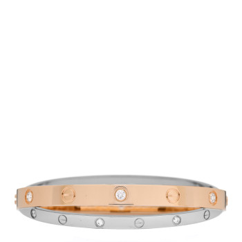CARTIER 18K Pink White Gold 12 Diamond Double LOVE Bracelet 17