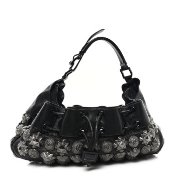 BURBERRY Calfskin Mason Warrior Studded Hobo Black