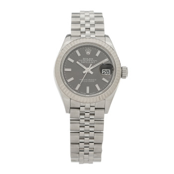 ROLEX Stainless Steel 18K White Gold 28mm Oyster Perpetual Datejust Watch Black 279174