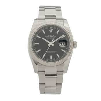 ROLEX Stainless Steel 18K White Gold 36mm Oyster Perpetual Datejust Watch Black 116234
