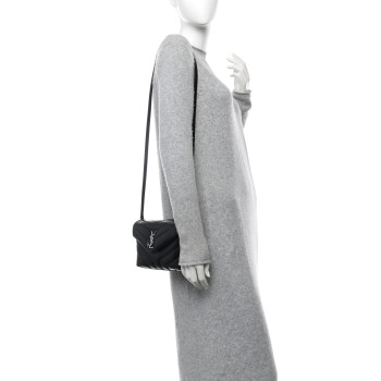 SAINT LAURENT Calfskin Y Quilted Monogram Toy Loulou Crossbody Bag Black