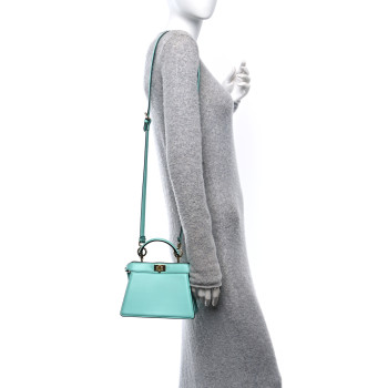 FENDI Shiny Nappa Petite Peekaboo I SEE U Satchel Spring Turquoise