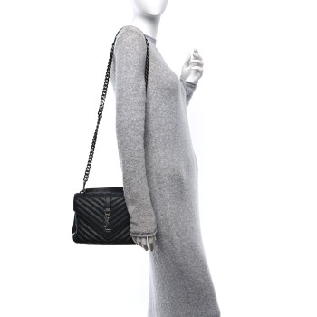 SAINT LAURENT Sheepskin Matelasse Chevron Monogram Medium College Bag Black
