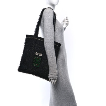CHANEL Tweed Resin Strass Large Robot Shopping Bag Black