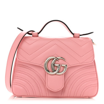 GUCCI Calfskin Matelasse Mini GG Marmont Top Handle Shoulder Bag Wild Rose